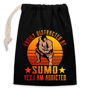 Easily Distracted by Sumo yes I am addicted - Closable cotton gift bag (14x20cm) - black - Front