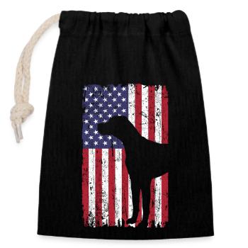 Short-haired pointing dog dog with USA flag - Closable cotton gift bag (14x20cm) - black - Front