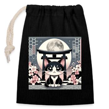 Lune rétro Floral Art japonais Torii - Sac cadeau en coton avec cordon (14 x 20 cm) - noir - Devant