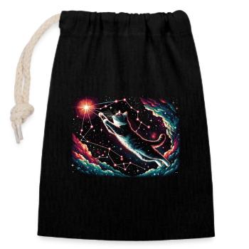 Cat, Astronaut, Astronomy, Outer Solar System - Closable cotton gift bag (14x20cm) - black - Front
