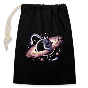 Cat, Astronaut, Astronomy, Outer Solar System - Closable cotton gift bag (14x20cm) - black - Front