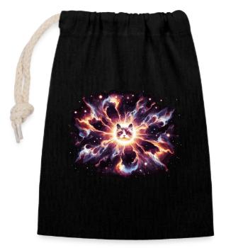 Cat, Astronaut, Astronomy, Outer Solar System - Closable cotton gift bag (14x20cm) - black - Front