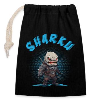 Chibi Sharku Warrior - Closable cotton gift bag (14x20cm) - black - Front