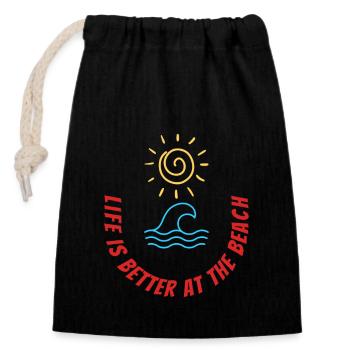 La vie est plus belle à la plage - Sac cadeau en coton avec cordon (14 x 20 cm) - noir - Devant