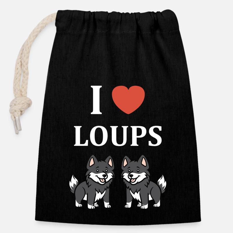 Humour loup - Sac cadeau en coton avec cordon (14 x 20 cm) - noir