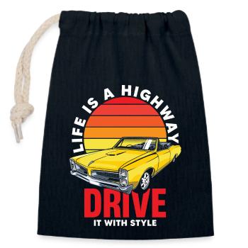 Life Is A Highway Drive It With Style - Closable cotton gift bag (14x20cm) - navy - Front
