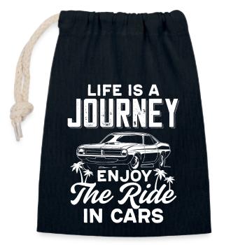 La vie est un voyage, profitez de la balade en voiture. - Sac cadeau en coton avec cordon (14 x 20 cm) - bleu marine - Devant