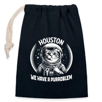 Chat, Astronaute, Astronomie, Système Solaire Externe - Sac cadeau en coton avec cordon (14 x 20 cm) - bleu marine - Devant