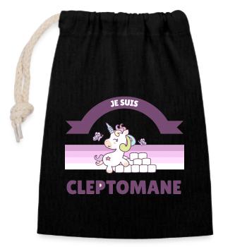 Je Suis Une Licorne Cleptomane - Sac cadeau en coton avec cordon (14 x 20 cm) - noir - Devant