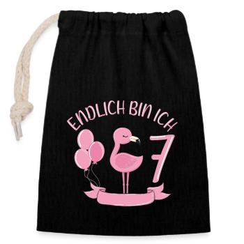 flamingo Geburtstagshirt Endlich 7 Jahre Mädchen - Verschließbarer Geschenkbeutel aus Baumwolle (14x20cm) - Schwarz - Vorne