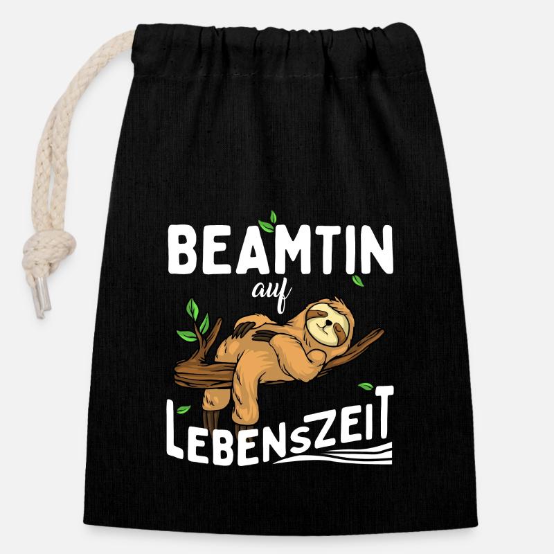 Faultier Beamtin auf Lebenszeit Beamter for Life - Verschließbarer Geschenkbeutel aus Baumwolle (14x20cm) - Schwarz
