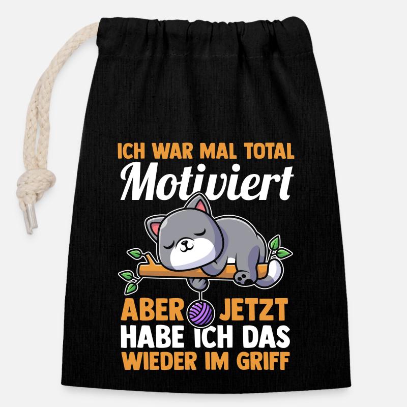 Ich War Mal Total Motiviert Katzen - Verschließbarer Geschenkbeutel aus Baumwolle (14x20cm) - Schwarz