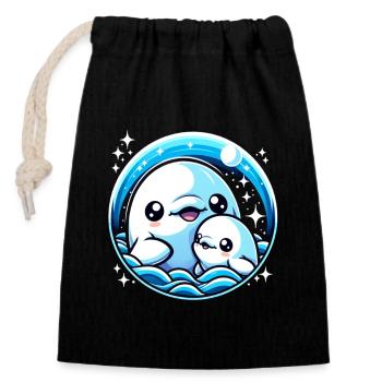 Mère et bébé mammifère marin béluga - Sac cadeau en coton avec cordon (14 x 20 cm) - noir - Devant
