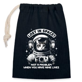 Chat, Astronaute, Astronomie, Système Solaire Externe - Sac cadeau en coton avec cordon (14 x 20 cm) - bleu marine - Devant