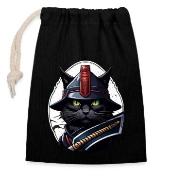 Ninja Cat - Samurai Kitten - Closable cotton gift bag (14x20cm) - black - Front