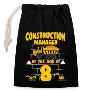 Fête de la construction 8e anniversaire 8 ans camion - Sac cadeau en coton avec cordon (14 x 20 cm) - noir - Devant