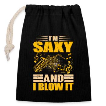 SAXOLOGIE - La science du cool - Sac cadeau en coton avec cordon (14 x 20 cm) - noir - Devant