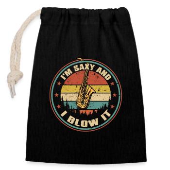 SAXOLOGIE - La science du cool - Sac cadeau en coton avec cordon (14 x 20 cm) - noir - Devant