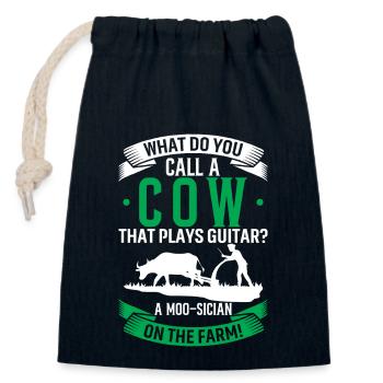 Comment appelle-t-on une vache qui joue de la guitare ? Un moo-si - Sac cadeau en coton avec cordon (14 x 20 cm) - bleu marine - Devant