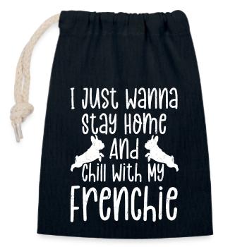 I Just Wanna Stay Home Frenchie French Bulldog - Verschließbarer Geschenkbeutel aus Baumwolle (14x20cm) - Navy - Vorne