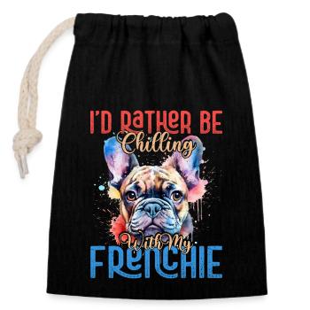 Je préfère avec mon Frenchie French Bull - Sac cadeau en coton avec cordon (14 x 20 cm) - noir - Devant