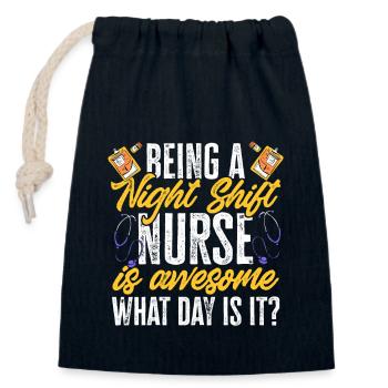 Infirmière de nuit - Sac cadeau en coton avec cordon (14 x 20 cm) - bleu marine - Devant