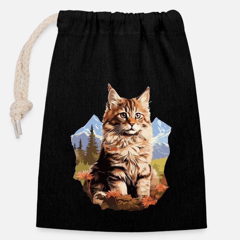 Maine Coon Chaton Maine Coon Chat - Sac cadeau en coton avec cordon (14 x 20 cm) - noir