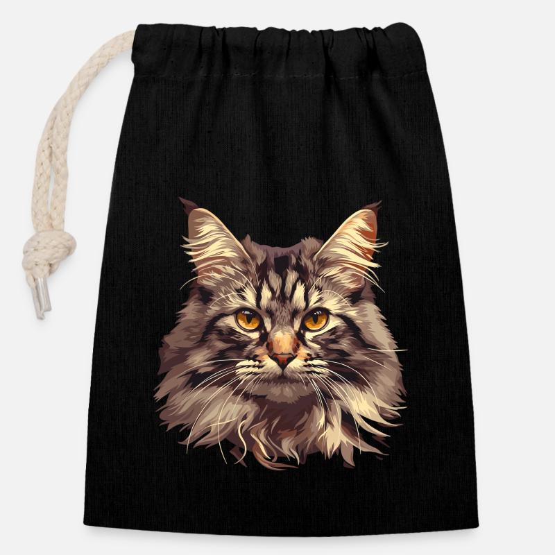 Maine Coon Chaton Maine Coon Chat - Sac cadeau en coton avec cordon (14 x 20 cm) - noir