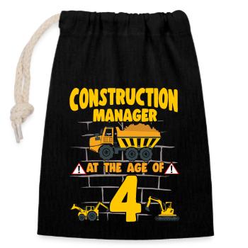 Camion de 4 ans pour le 4e anniversaire de la fête de la construction - Sac cadeau en coton avec cordon (14 x 20 cm) - noir - Devant
