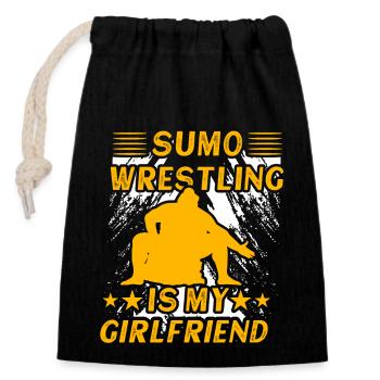 Sumo Wrestling is my Girlfriend - Closable cotton gift bag (14x20cm) - black - Front