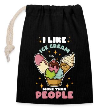 J’aime la crème glacée plus que les gens - Sac cadeau en coton avec cordon (14 x 20 cm) - noir - Devant