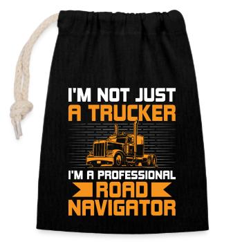 Trucker Driving Dad Trucker Father Truck Driver - Closable cotton gift bag (14x20cm) - black - Front