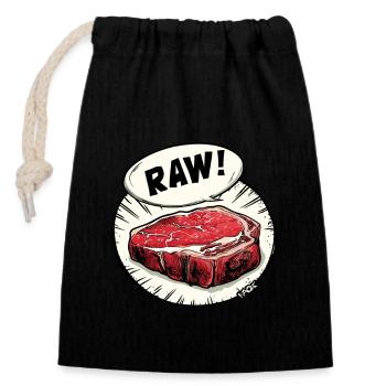 Steak juteux - cru et délicieux - Sac cadeau en coton avec cordon (14 x 20 cm) - noir - Devant