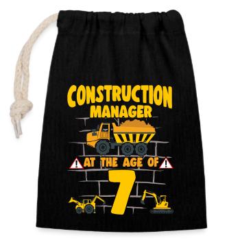 Camion de 7 ans d’âge de la fête de la construction 7e anniversaire - Sac cadeau en coton avec cordon (14 x 20 cm) - noir - Devant