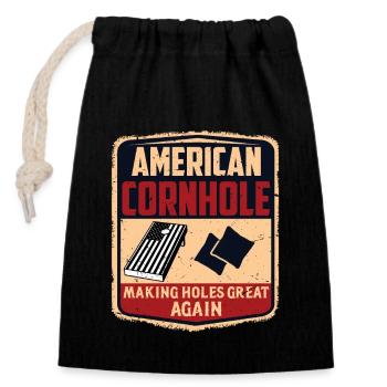 4 juillet Corn Hole Indépendance américaine - Sac cadeau en coton avec cordon (14 x 20 cm) - noir - Devant