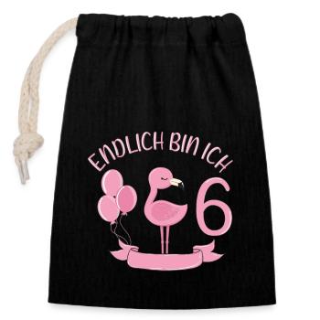 flamingo Geburtstagshirt Endlich 6 Jahre Mädchen - Verschließbarer Geschenkbeutel aus Baumwolle (14x20cm) - Schwarz - Vorne