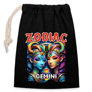 Zodiaque Gémeaux - Signe du zodiaque Gémeaux - Sac cadeau en coton avec cordon (14 x 20 cm) - noir - Devant