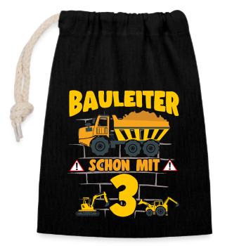 3rd Birthday Construction Manager With 3 Excavator Dump Truck - Closable cotton gift bag (14x20cm) - black - Front