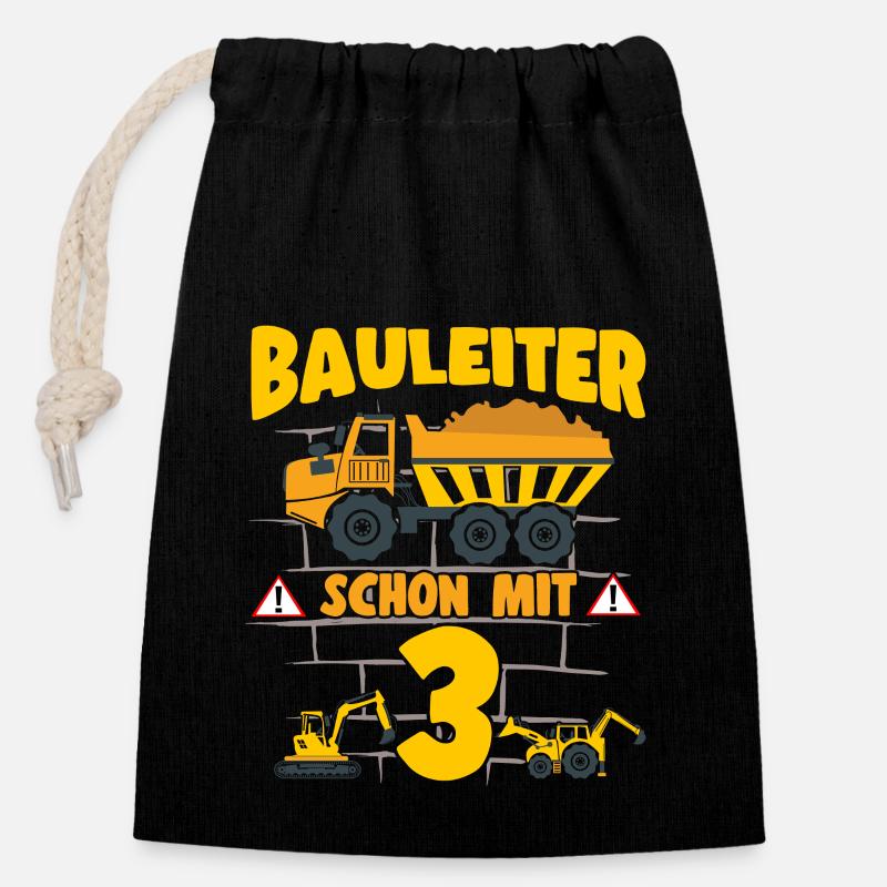 3. Geburtstag Bauleiter Mit 3 Bagger Kipplaster - Verschließbarer Geschenkbeutel aus Baumwolle (14x20cm) - Schwarz