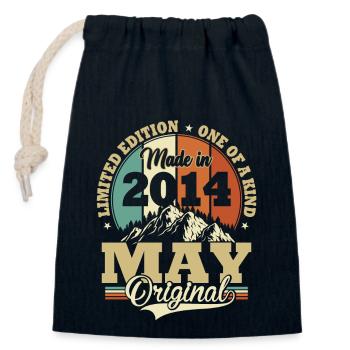 Millésime Mai 2014 Vintage Cadeau Anniversaire - Sac cadeau en coton avec cordon (14 x 20 cm) - bleu marine - Devant