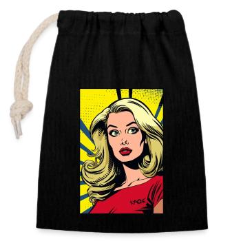 Bande dessinée Pop Art d’une femme blonde - Sac cadeau en coton avec cordon (14 x 20 cm) - noir - Devant