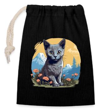 Chat bleu russe Russisch Blau Katze - Sac cadeau en coton avec cordon (14 x 20 cm) - noir - Devant