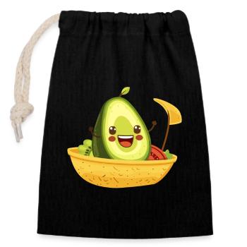 Funny avocado in taco boat - Closable cotton gift bag (14x20cm) - black - Front