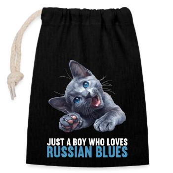 Chat bleu russe Russisch Blau Katze - Sac cadeau en coton avec cordon (14 x 20 cm) - noir - Devant