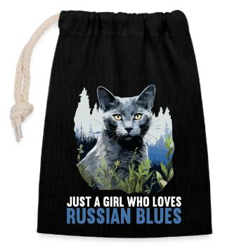 Chat bleu russe Russisch Blau Katze - Sac cadeau en coton avec cordon (14 x 20 cm) - noir - Devant