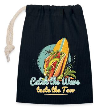 Catch The Wave Taste The Taco Surfer Motiv - Verschließbarer Geschenkbeutel aus Baumwolle (14x20cm) - Navy - Vorne