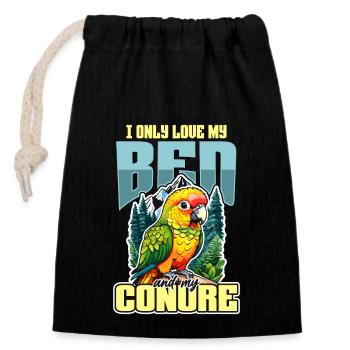 Conure I Only Love My Bed And My Parrot Bird Lover - Verschließbarer Geschenkbeutel aus Baumwolle (14x20cm) - Schwarz - Vorne