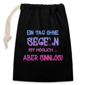 segeln, sailing, segelboot - Verschließbarer Geschenkbeutel aus Baumwolle (14x20cm) - Schwarz - Vorne