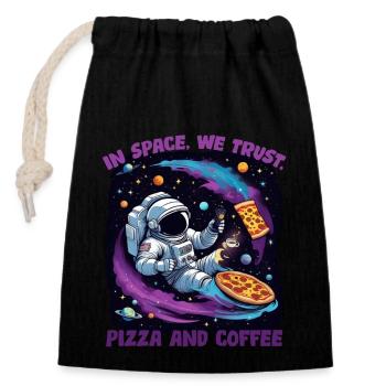 Pizza- und Kaffeebereich - Verschließbarer Geschenkbeutel aus Baumwolle (14x20cm) - Schwarz - Vorne
