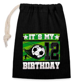 12e anniversaire Garçon Soccer 12 ans Cadeaux - Sac cadeau en coton avec cordon (14 x 20 cm) - noir - Devant
